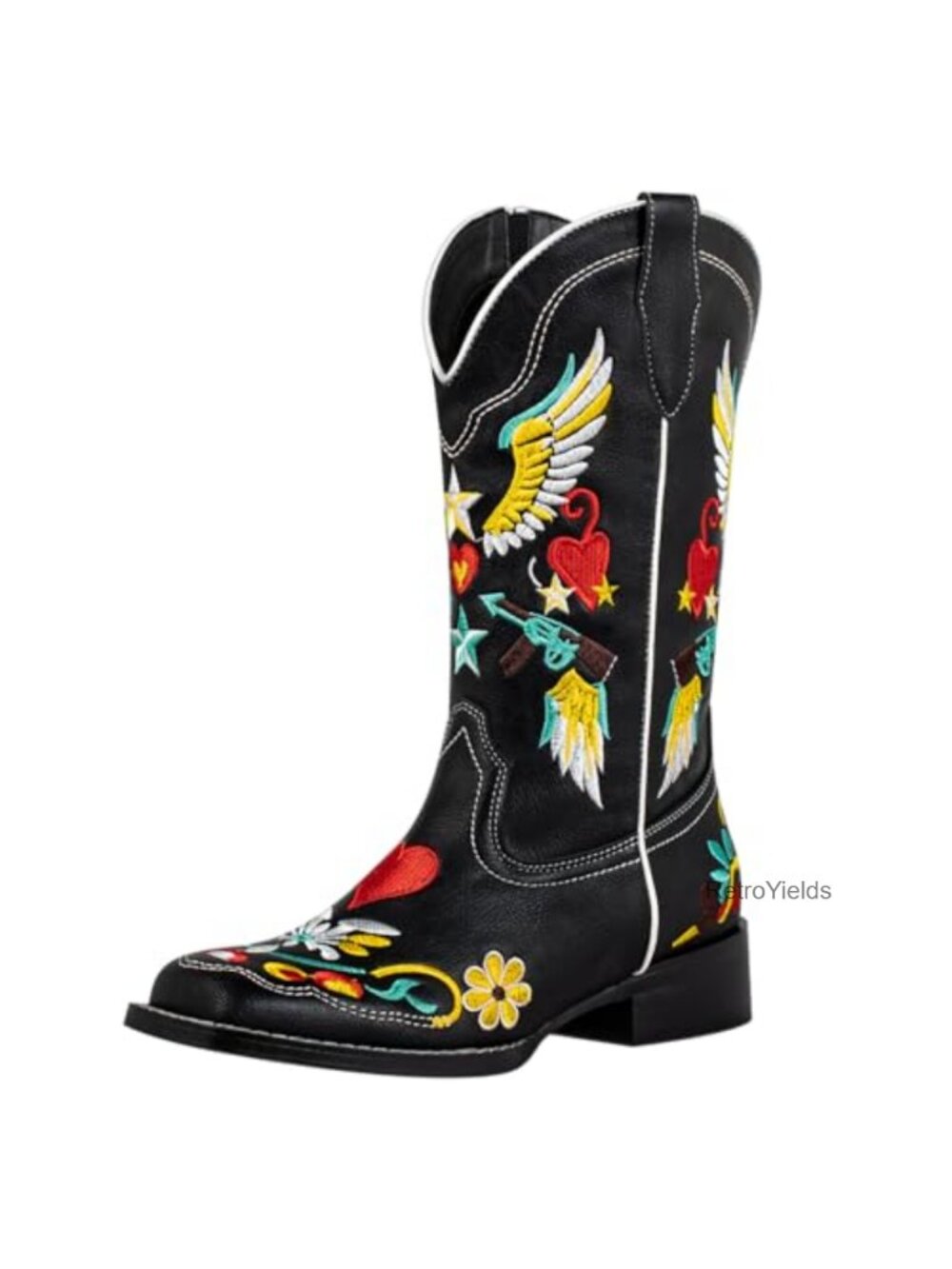 SheSole Women's Western Cowboy Boots Faux Leather Square Toe Embroidered